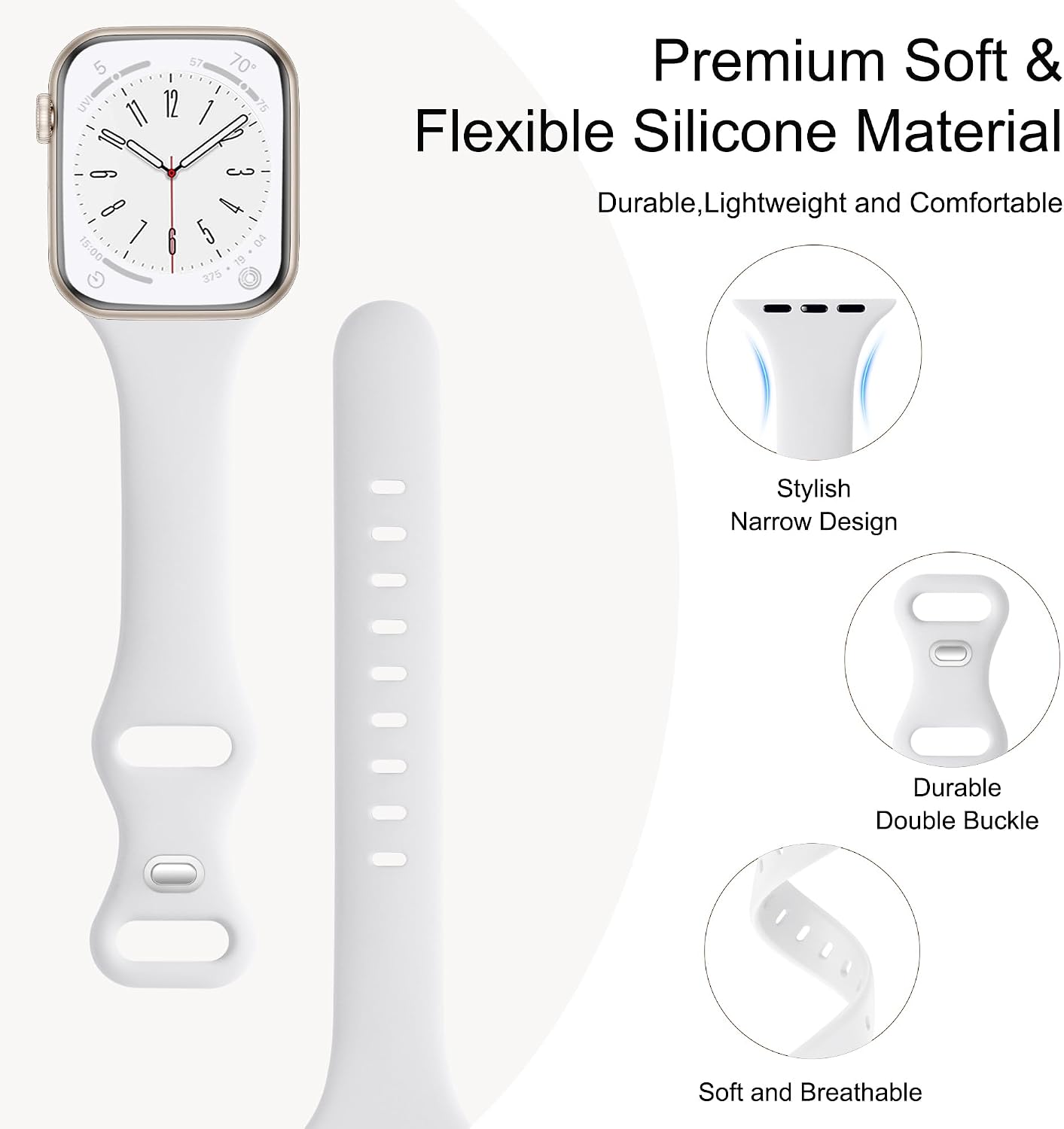 6 pack Silicone Slim bands Compatible for Apple Watch Band 41mm 42mm 40mm 38mm, Slim Thin Sport Strap Wristband for