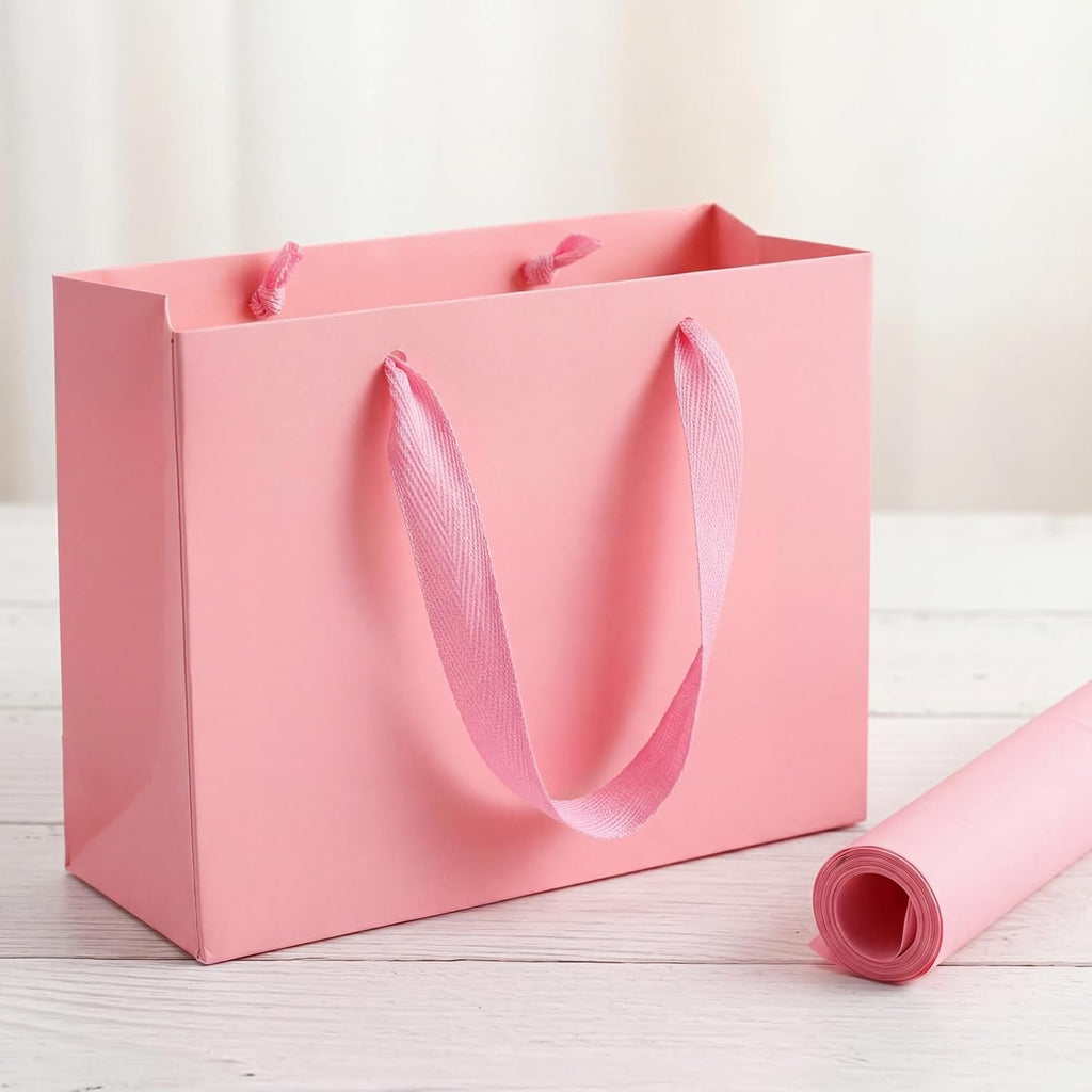 30 Pack Pink Gift Bags, Heavy Duty Kraft Paper Bag