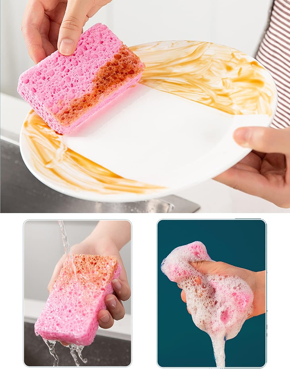 Kitchen Sponges 12 Pack Natural Cellulose for Non Scratch Cleaning