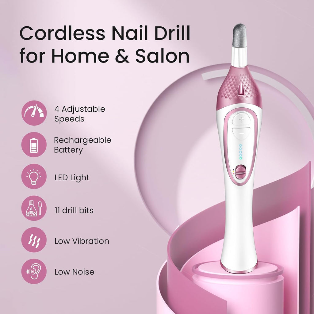 36-Piece Professional Manicure Pedicure Kit-Cordless Electric Nail File Kit,20000RPM, 11Pcs Bits,4 Speed,Rechargeable