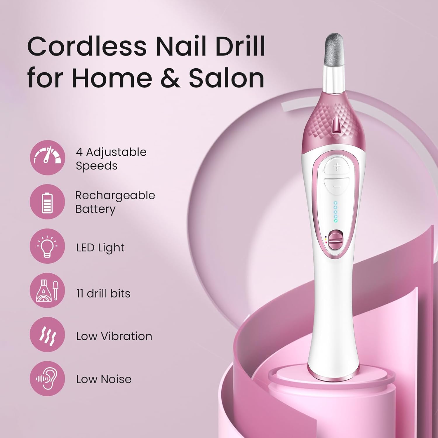 36-Piece Professional Manicure Pedicure Kit-Cordless Electric Nail File Kit,20000RPM, 11Pcs Bits,4 Speed,Rechargeable