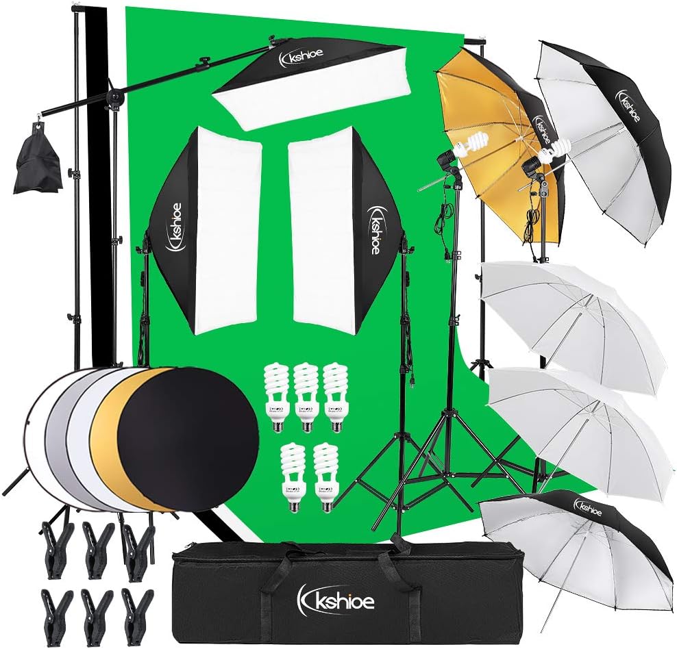 Photography Lighting Kit, 6.5x10feet/2x3m Backdrops Stand Support System, 5 in 1 reflectors, 1600w 5500k Umbrellas
