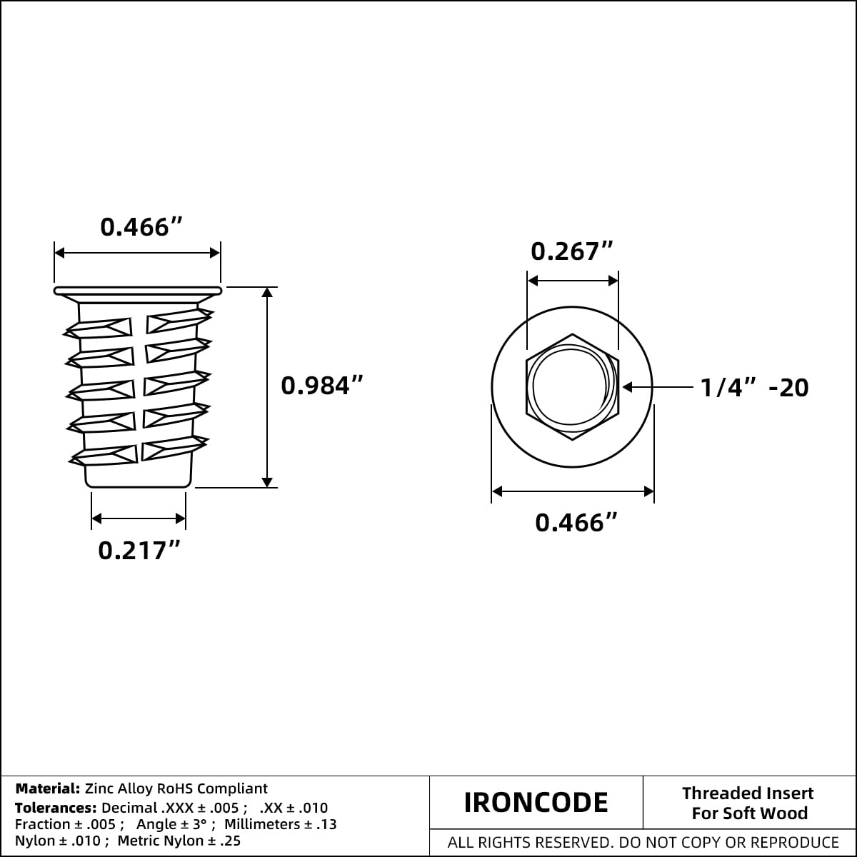 Threaded Inserts for Soft Wood, Installation Kit, Includes 1/4-20 x 25mm Thread Inserts (15pcs), Drill, Drive Tool