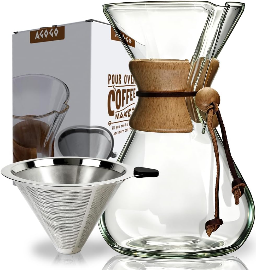 Pour Over Coffee Maker Set, 40oz Classic Style, 304 Stainless Filter | Barista kit for home kitchen, Cafe, Camping &