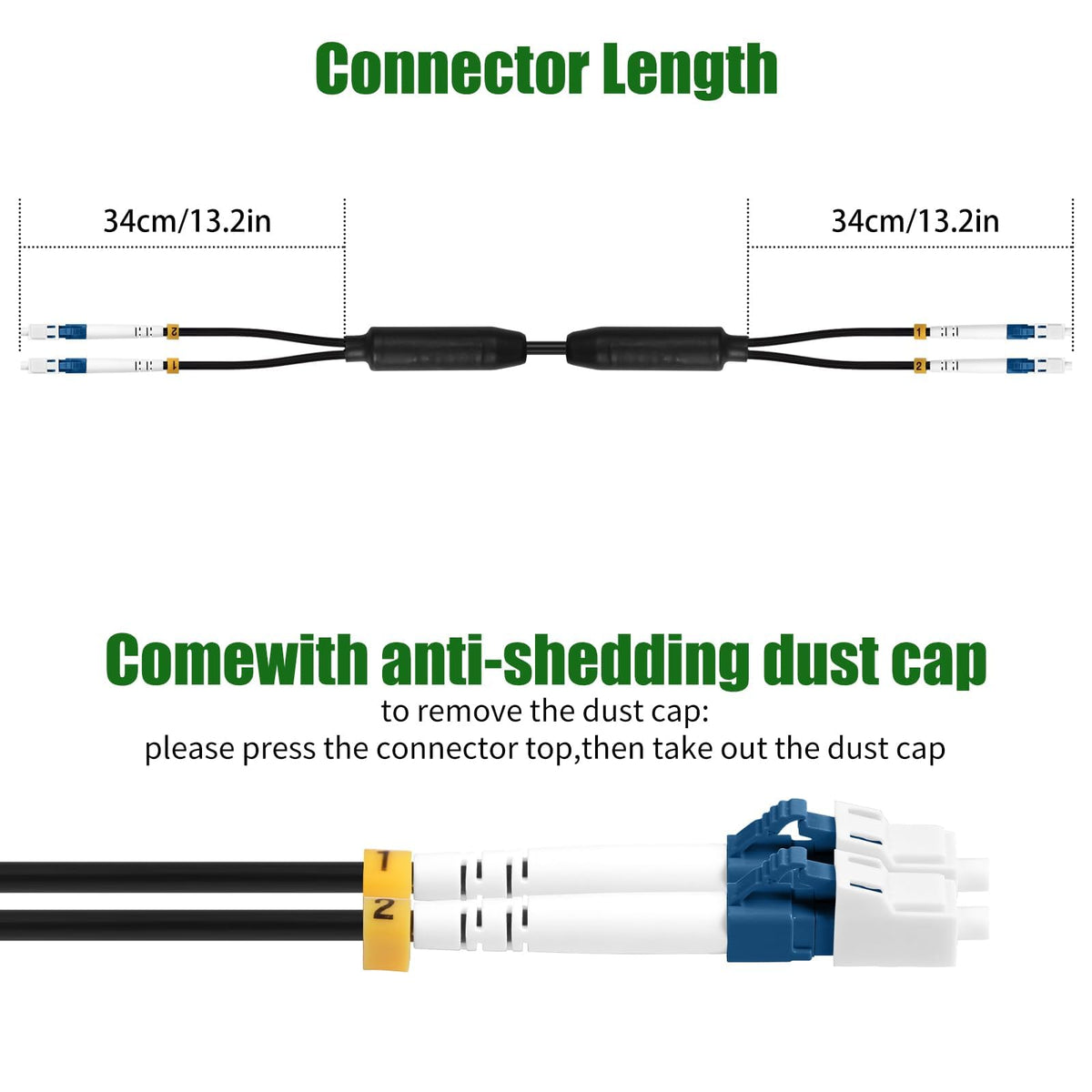 Outdoor LC to LC OS2 Fiber Patch Cable Singlemode TPU, 50M(165ft)