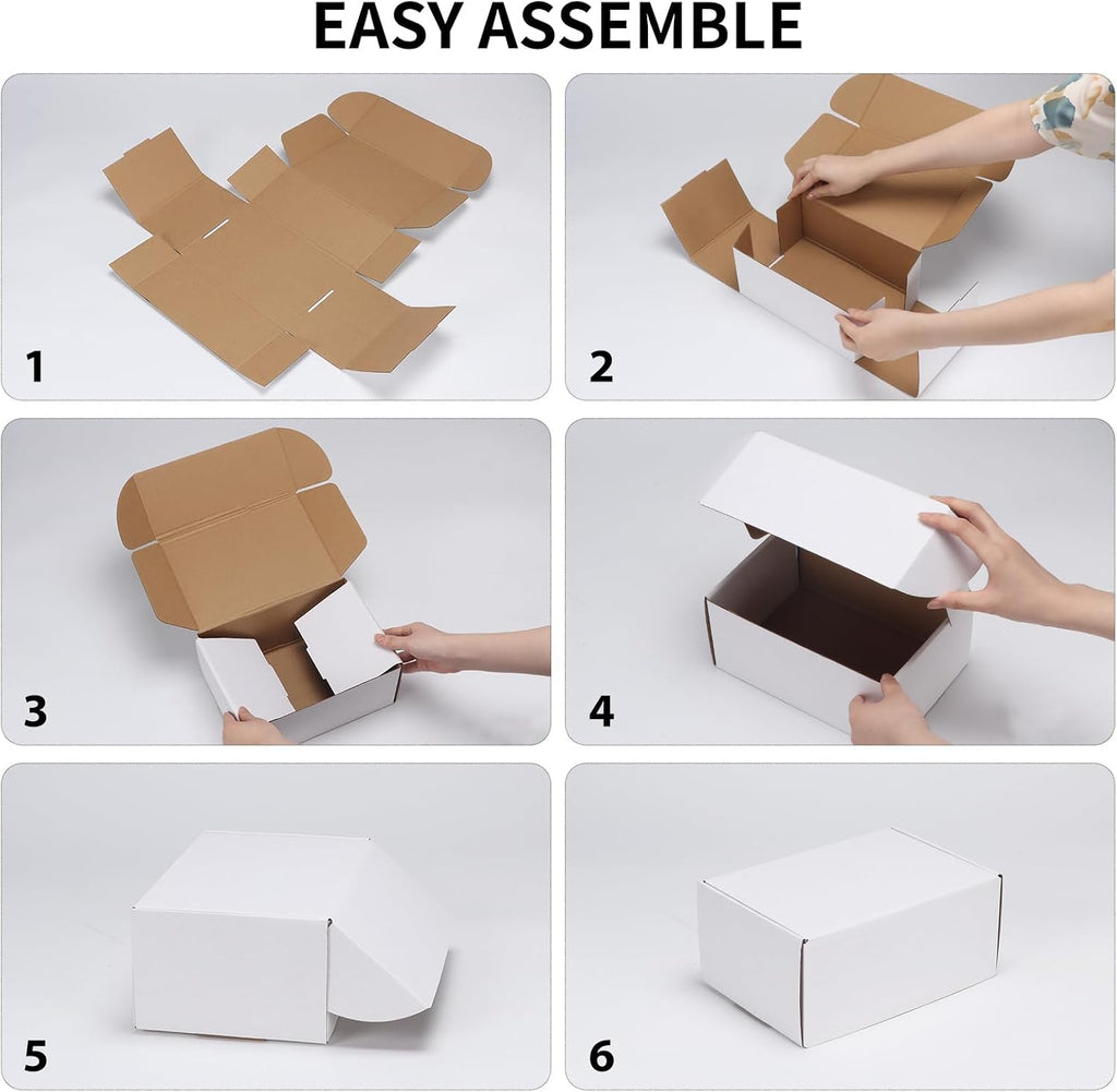 9x6x4 Inches Shipping Boxes Set of 25, White Corrugated Cardboard Box, Mailer Boxes for Packing Small Business
