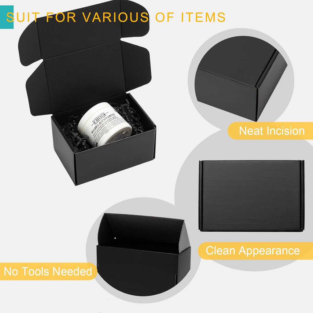 6x4x3 Small Black Shipping Boxes - 24 Pack Corrugated Cardboard Mailing Box Packaging for Small Business - Tab