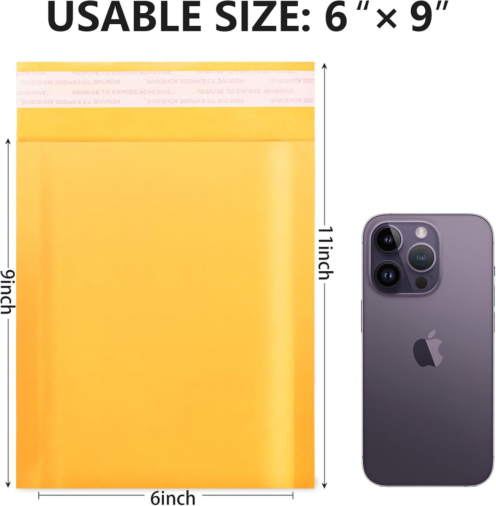 Kraft Bubble Mailers 6x10 Inch 50Pack Yellow Self-Seal Padded Envelopes Bubble Opaque Padded Mailers Shipping Bags