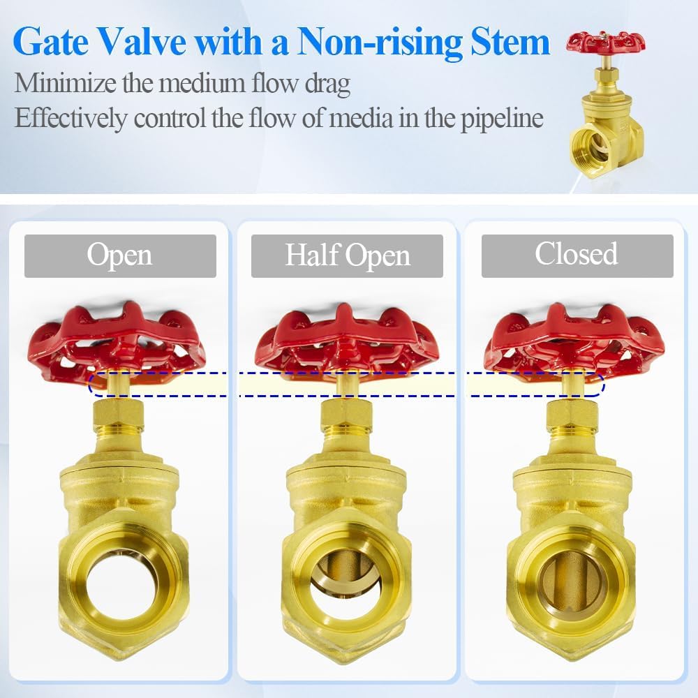 WiseWater Brass Gate Valve, 1 1/4" NPT Rotating Sluice Valve Two-way Flow Manual Rotary Sluice, for Mechanical Equipment, HVAC, and Industrial Plumbing Systems (DN32)