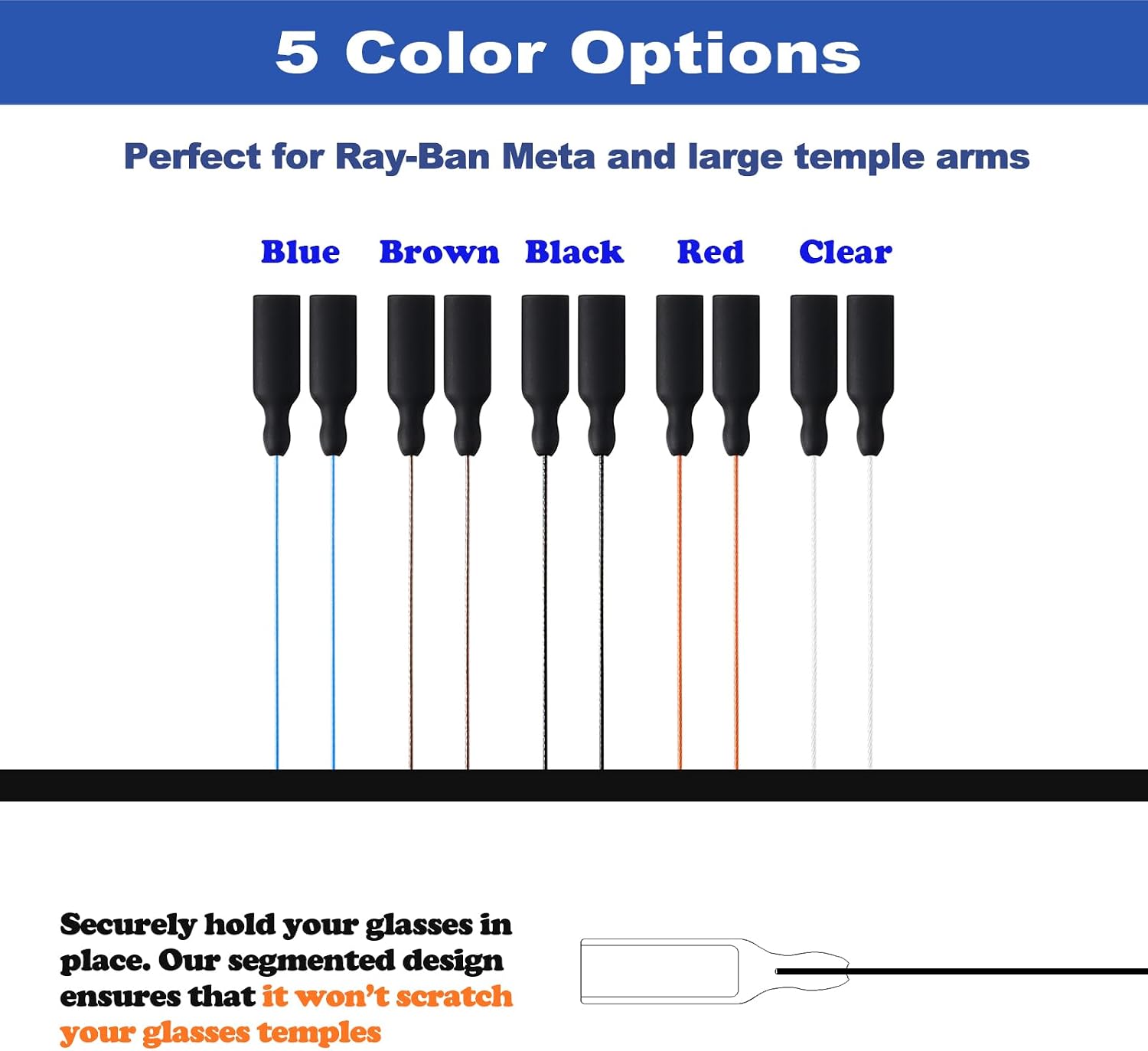 Glasses Strap for RayBan Meta Smart Glasses, Wide Temples-Eyeglasses Strap String for Men Women Kids, Eye Glasses