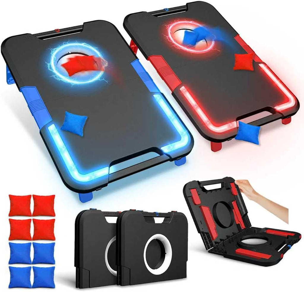 LED Cornhole Board Set, Light-Up and Travel Cornhole Boards Games Set, Corn Holes Outdoor Game, Corn Hole Game Set w/