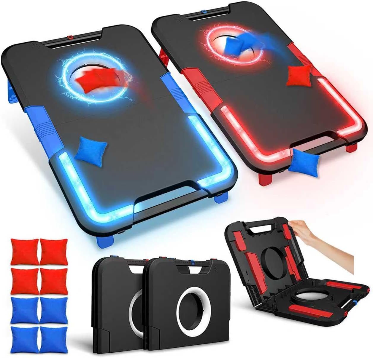 LED Cornhole Board Set, Light-Up and Travel Cornhole Boards Games Set, Corn Holes Outdoor Game, Corn Hole Game Set w/