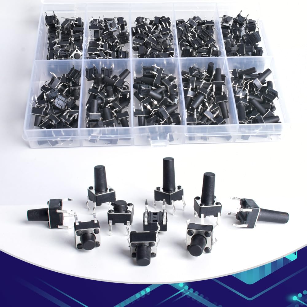 206 Pcs Tactile Switch 4 Pins 6x6 mm Miniature Tact Switch