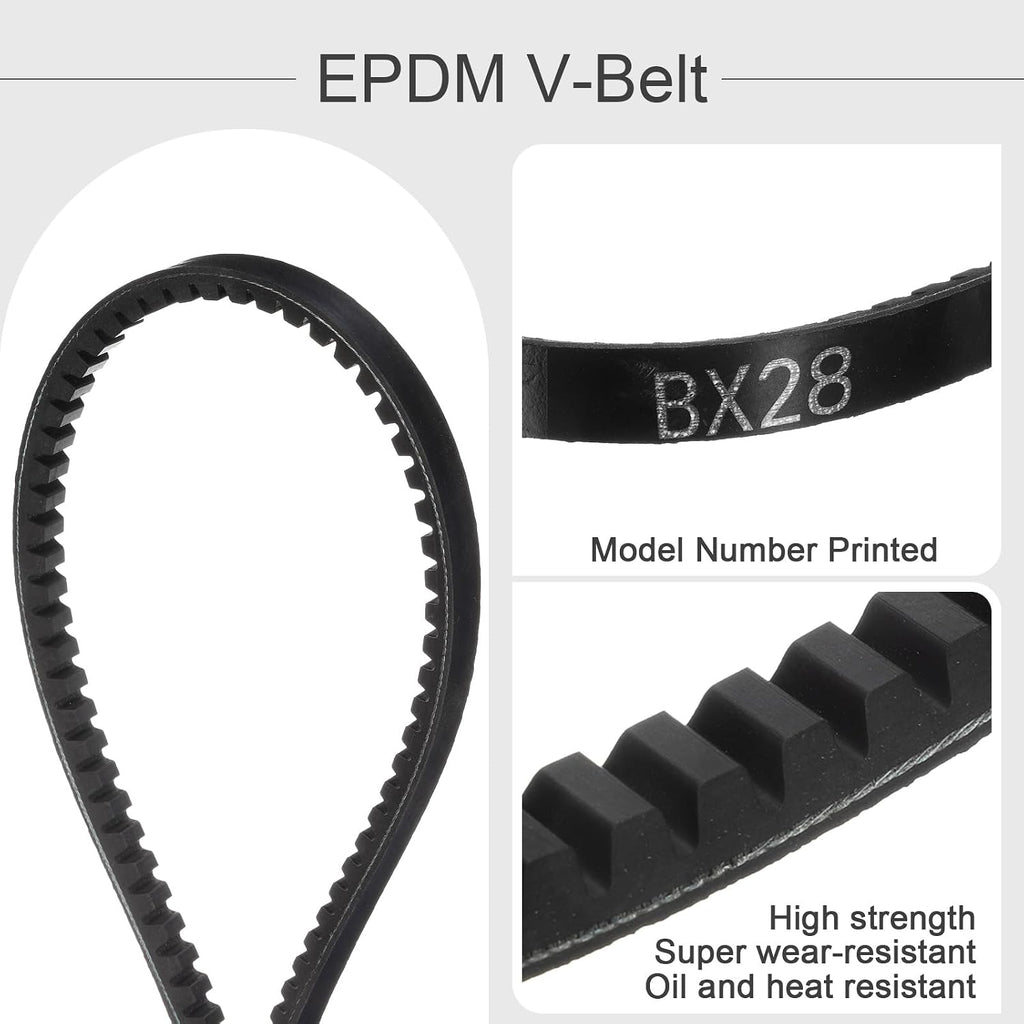 uxcell 2 Pcs BX28 EPDM V-Belt, Raw Edge Cogged Industrial Rubber V Belt 0.67" Width x 28" Inside Circumference