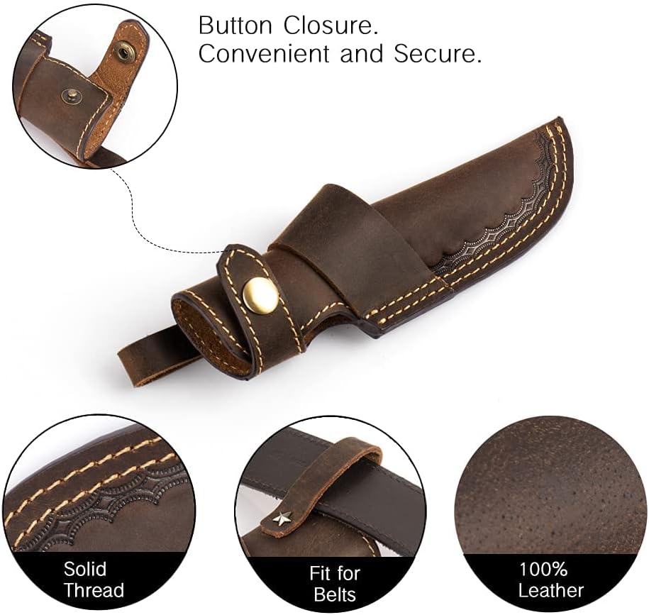 Horizontal Knife Sheath for belt EDC Compact Draw Knife Holster Dark Brown