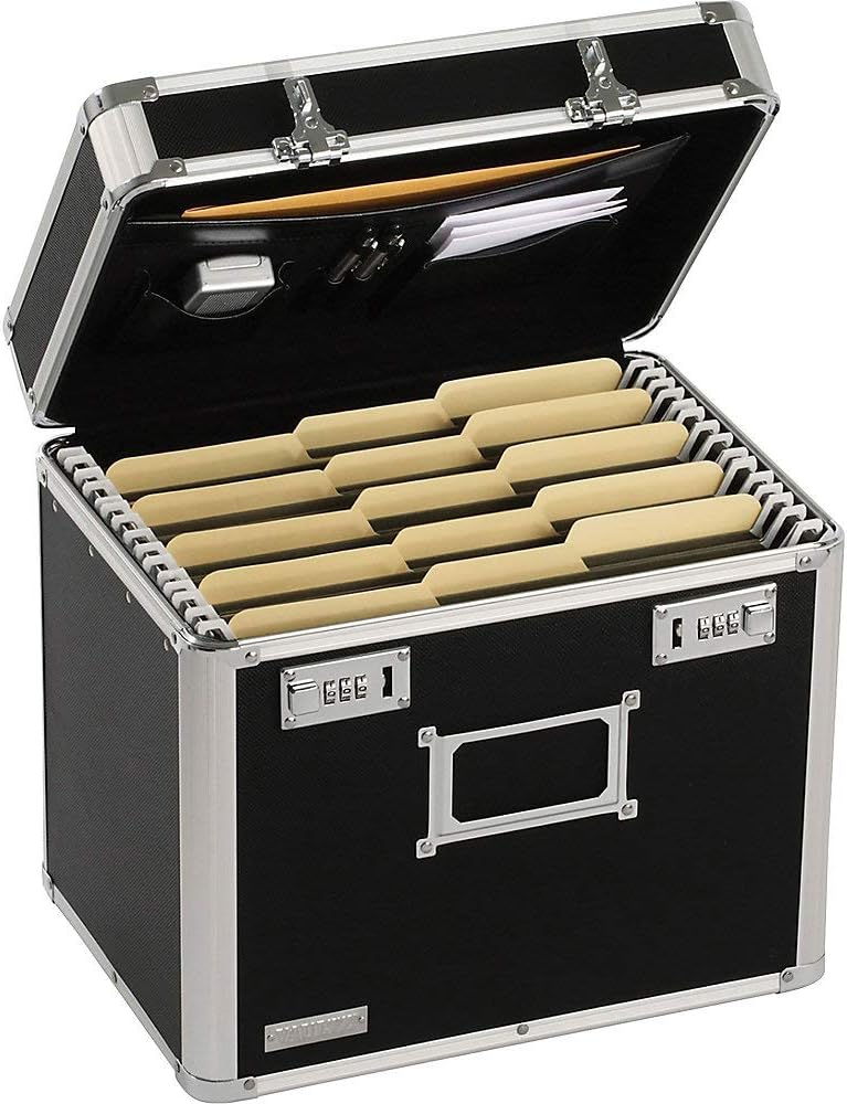 VZ01165 Locking Security Storage Box, Letter, 13 1/2w x 10 1/2d x 13 1/4h, Black