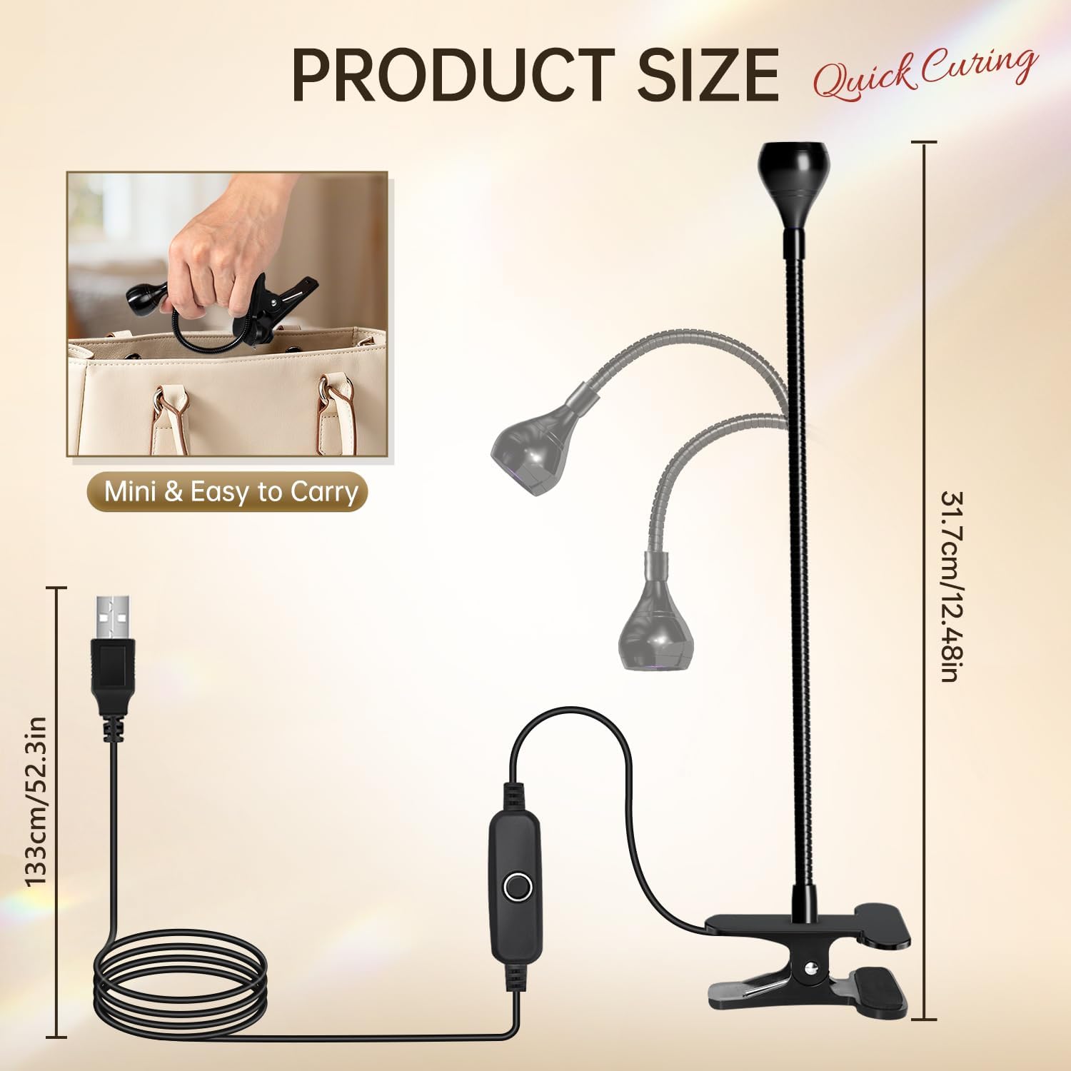 3W LED Nail Lamp with Clamp and Flexible Gooseneck for Gel Nails | Includes UV Protection Gloves for Gel Polish