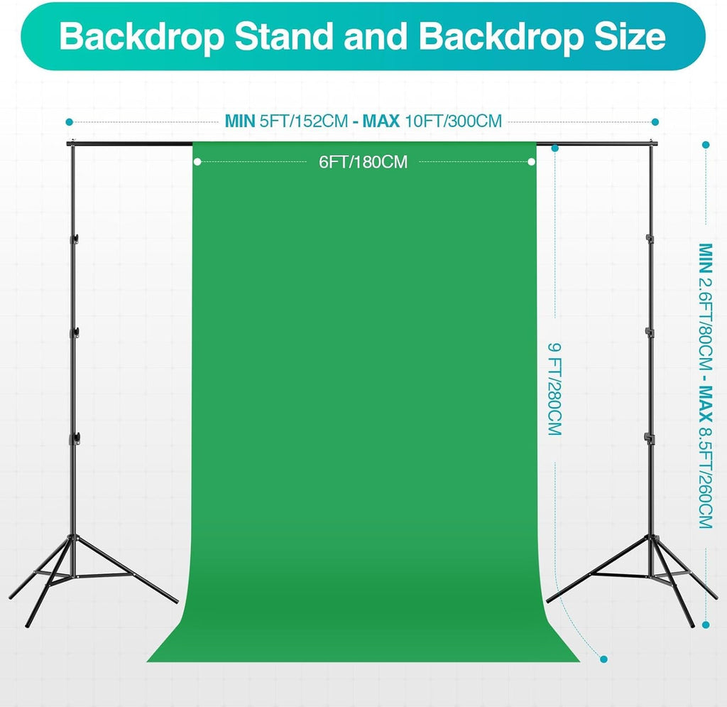 Photography Lighting Kit with 8.5x10Ft Backdrop Stand,6x9FT Backdrops | Softbox Lighting Kit with 5500K 50W LED