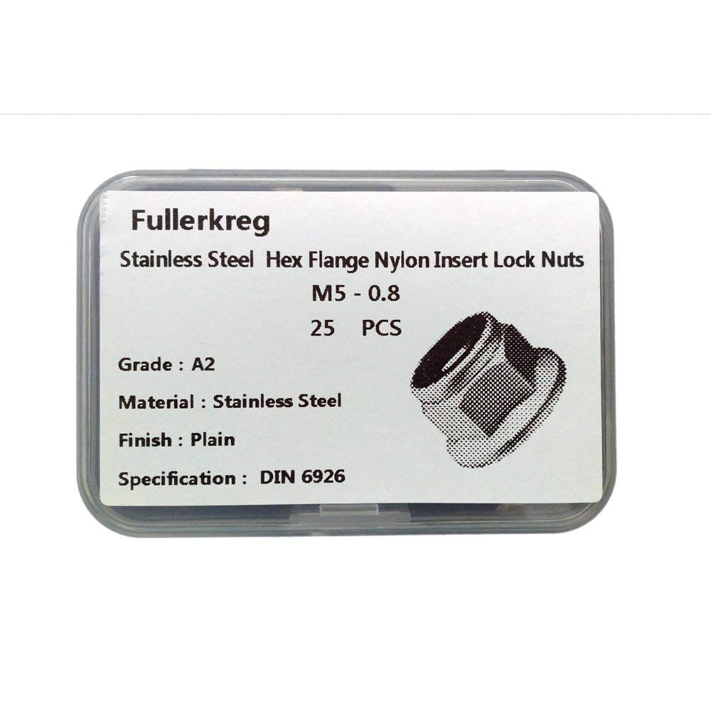 FullerKreg M5 x 0.8 Hex Flange Nylon Insert Lock Nuts, Pack of 25