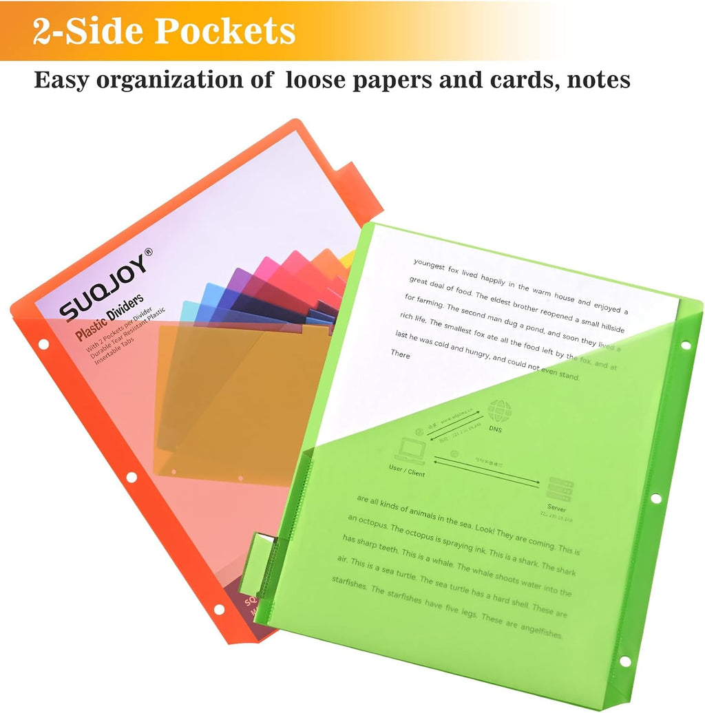 8-Tab Dividers for 3 Ring Binder, 24 Count Binder Dividers with Pockets, Subject Dividers, 3-Hole Plastics Sheets