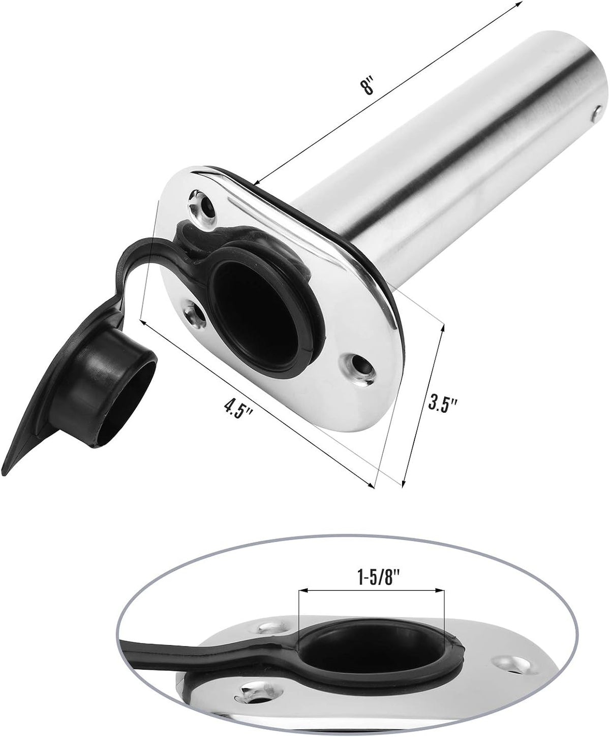 YaeMarine 4Pcs Stainless Steel Rod Holders with Rubber Cap, Liner, Gasket