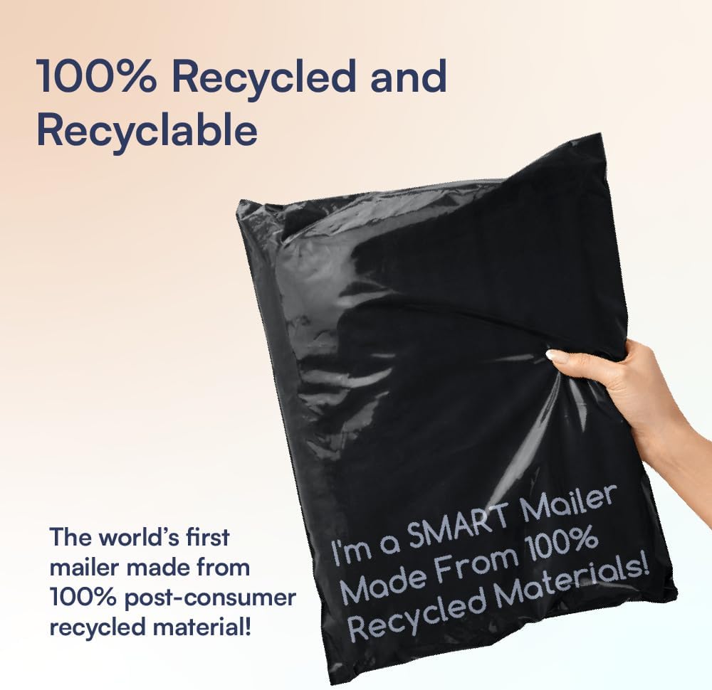 SMART 10x13 Recycled Poly Mailers - 100 Pack of Black Eco-Friendly Packaging Mailing Bags | Recyclable & Sustainable