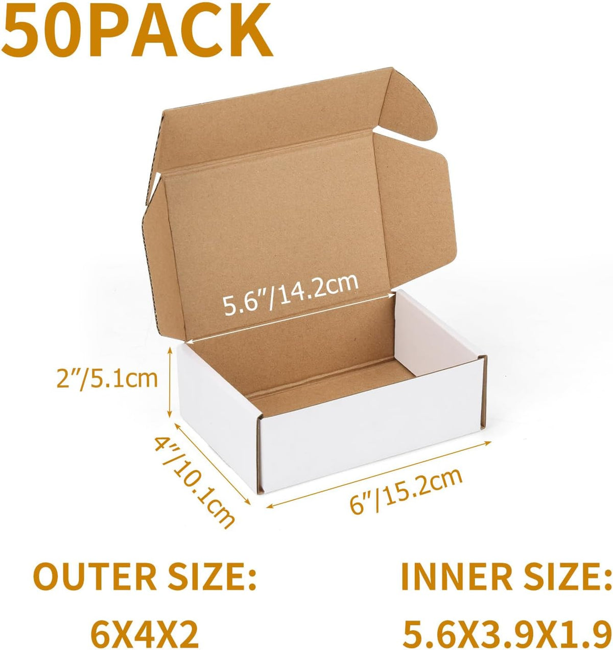 50 Pack 6x4x2 inch Small Shipping Boxes, White Mailing Boxes