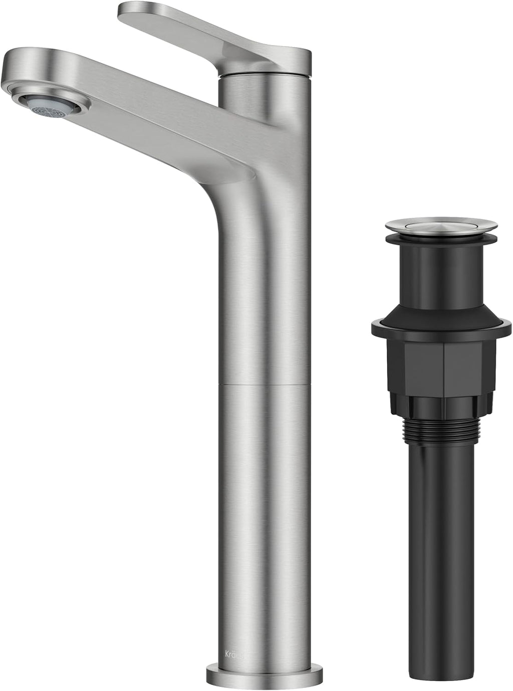 Indy Bathroom Faucet for Vessel Sink in Spot-Free Brushed Nickel with Single Handle, Pop Up Drain and Supply Lines