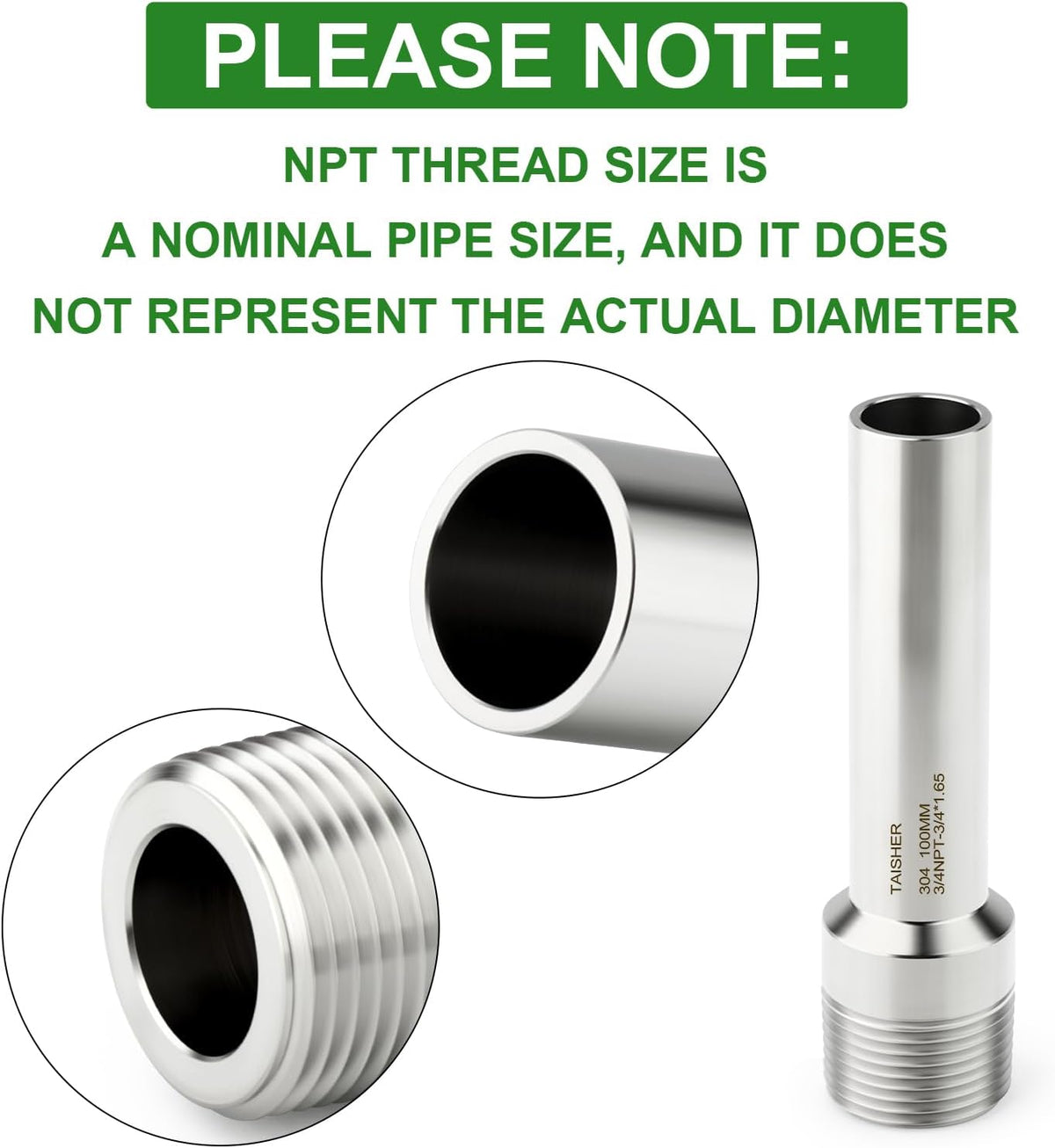 TAISHER 5PCS 304 Stainless Steel Pipe Fittings, 3/4" NPT Male Threaded, 4" Length Weld Nipple Cast Pipe