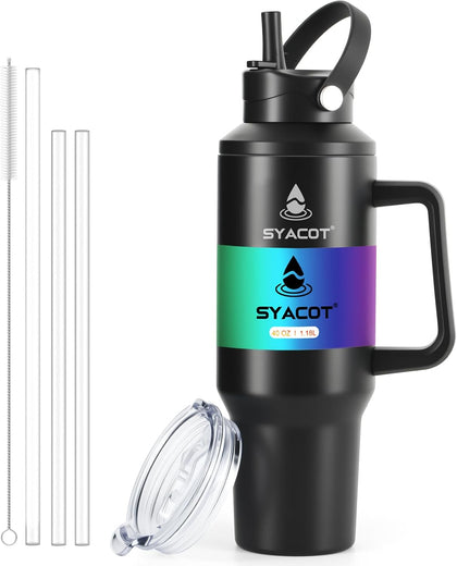40 oz Tumbler with Handle and Straw or Convert to 40 oz Insulated Water Bottle Fits in Cup Holder. Stainless Steel