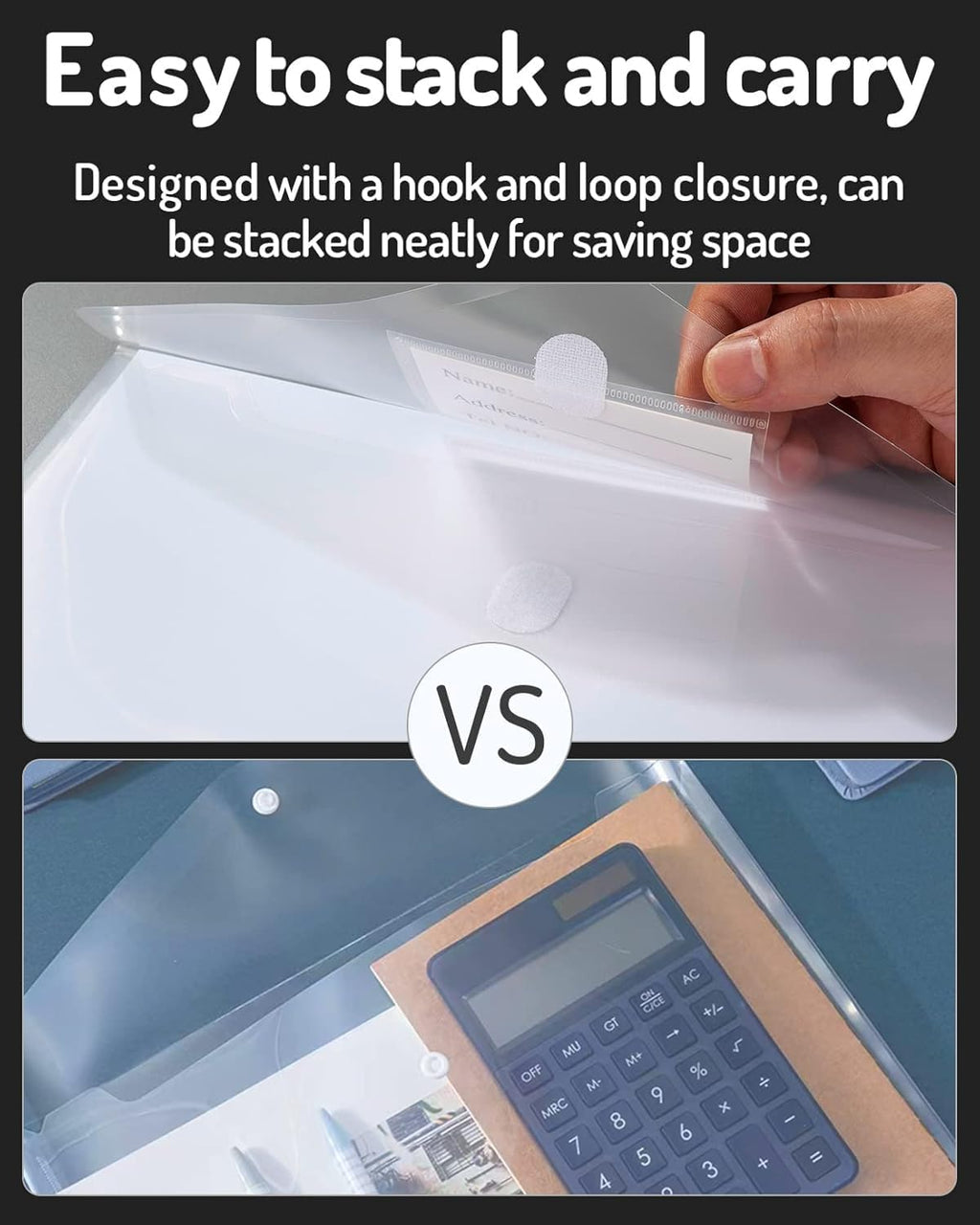 Binder Pocket, 10 Pack Super Heavyweight Plastic Folders | Tight Closure Binder Sleeves, Folders with Pockets Side