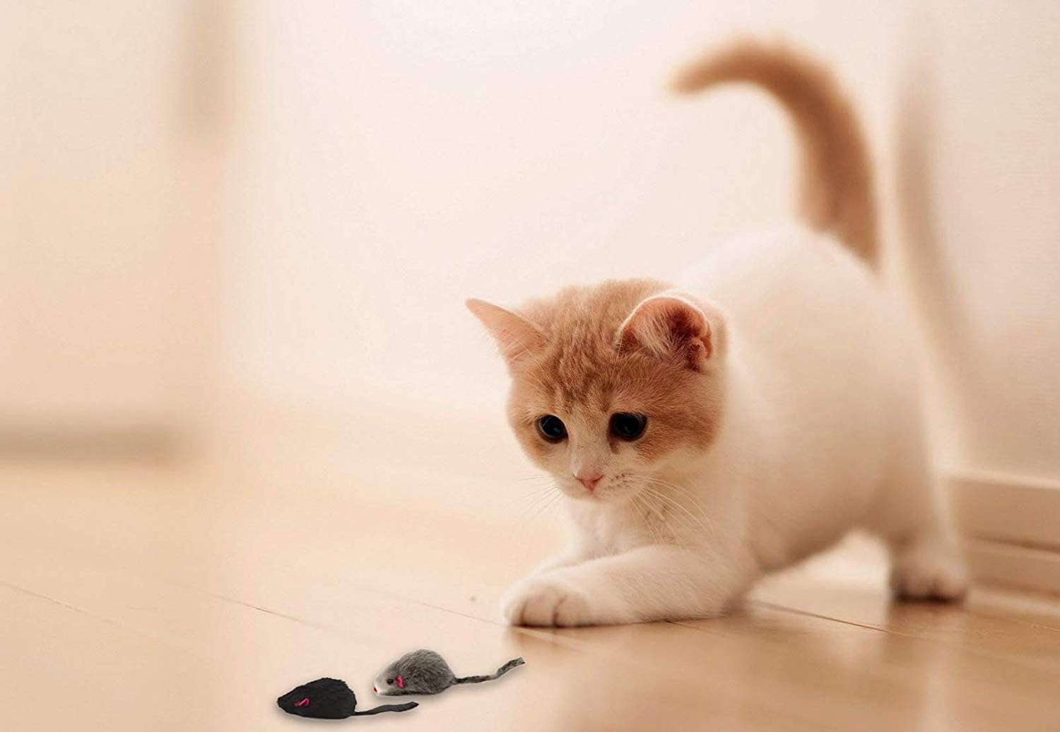 20 Furry Mice with Catnip and Rattle Sound Made of Real Rabbit Fur Interactive Catch Play Mouse Toy for Cat, Pack of