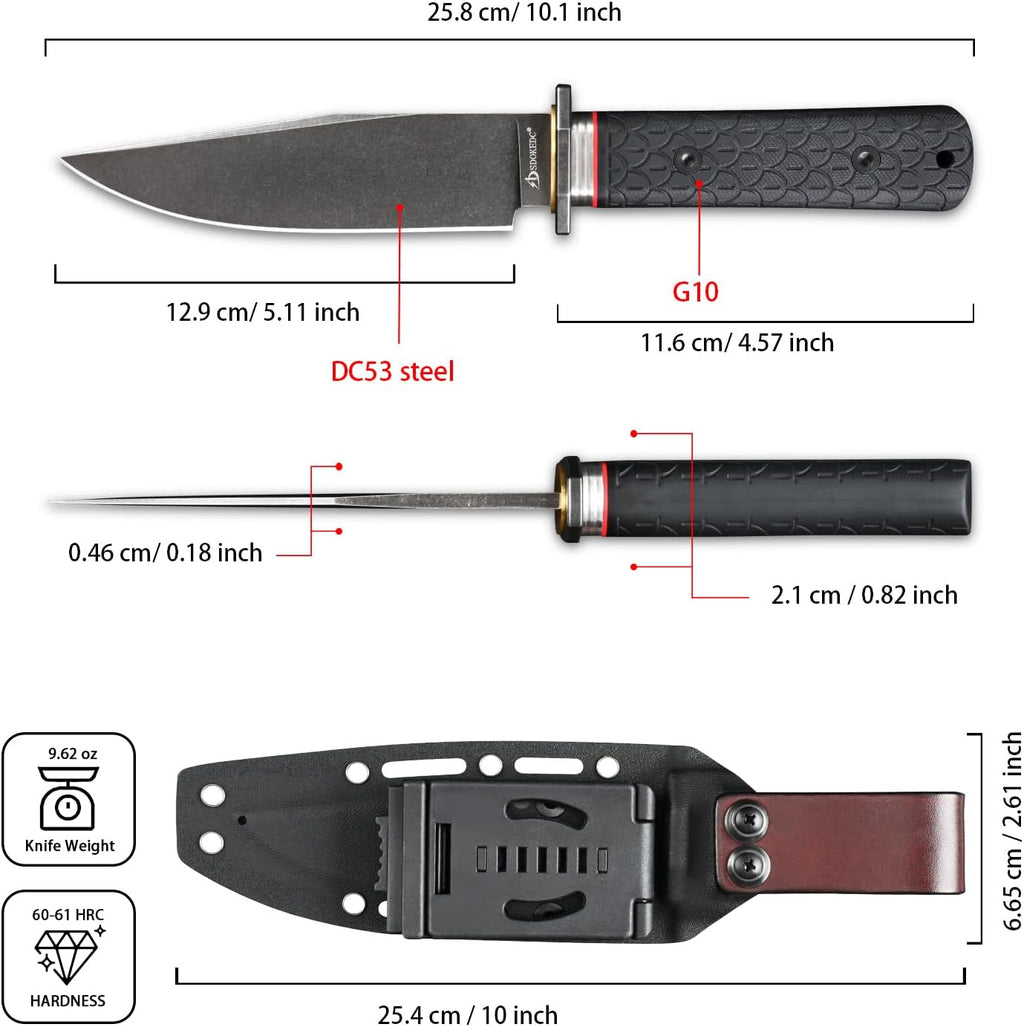DC53 Steel Fixed Blade Hunting Knife with Sheath - Tactical EDC Knife for Men, Essential for Outdoor Survival Camping
