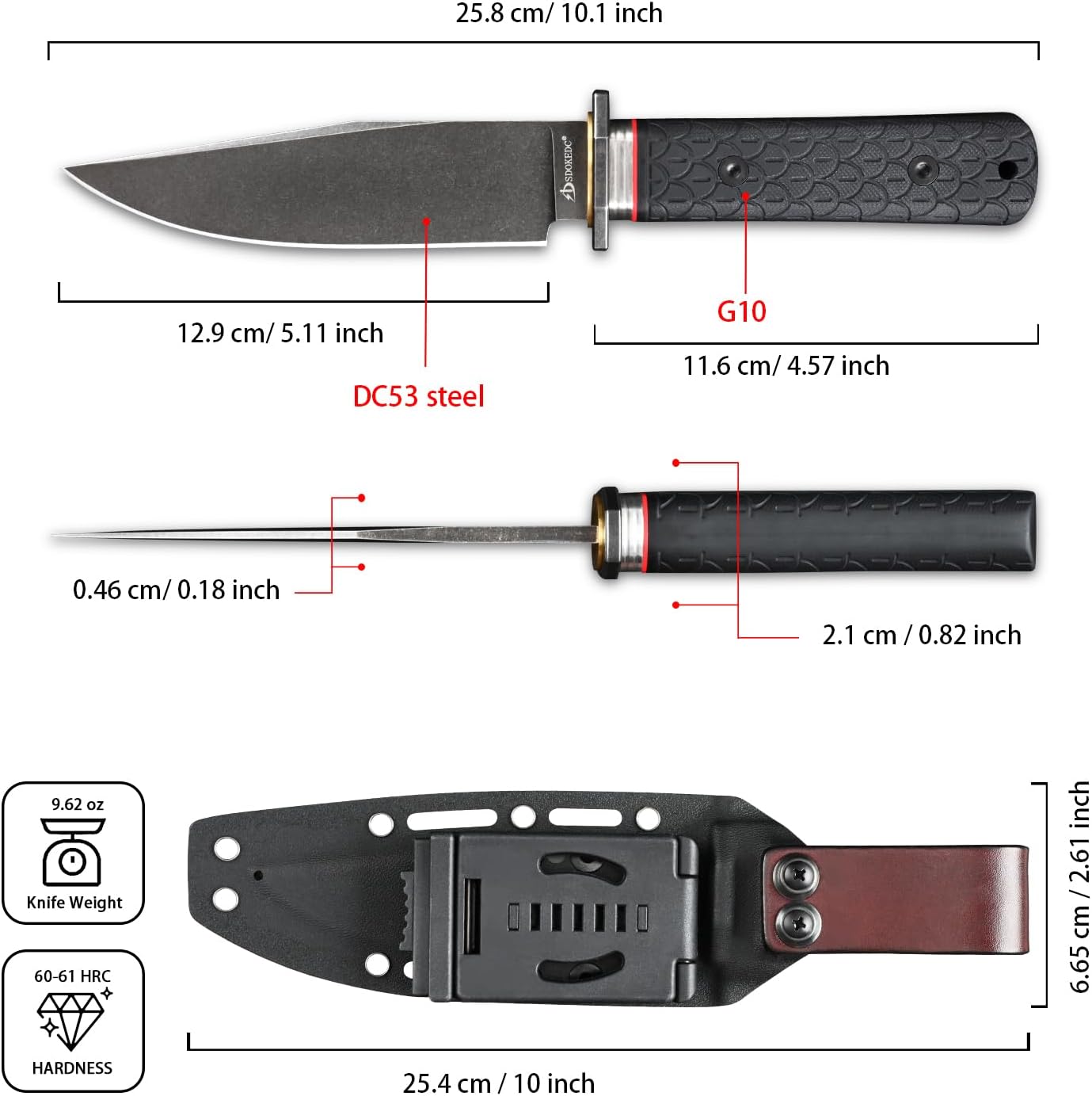 DC53 Steel Fixed Blade Hunting Knife with Sheath - Tactical EDC Knife for Men, Essential for Outdoor Survival Camping