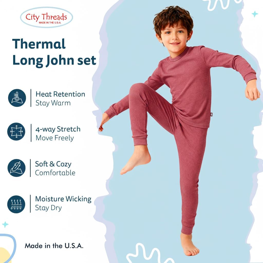 Baby Boys Thermal Underwear Set Sensory Friendly Kids Long Johns, Thermal Set for Boys Base Layer for Ski