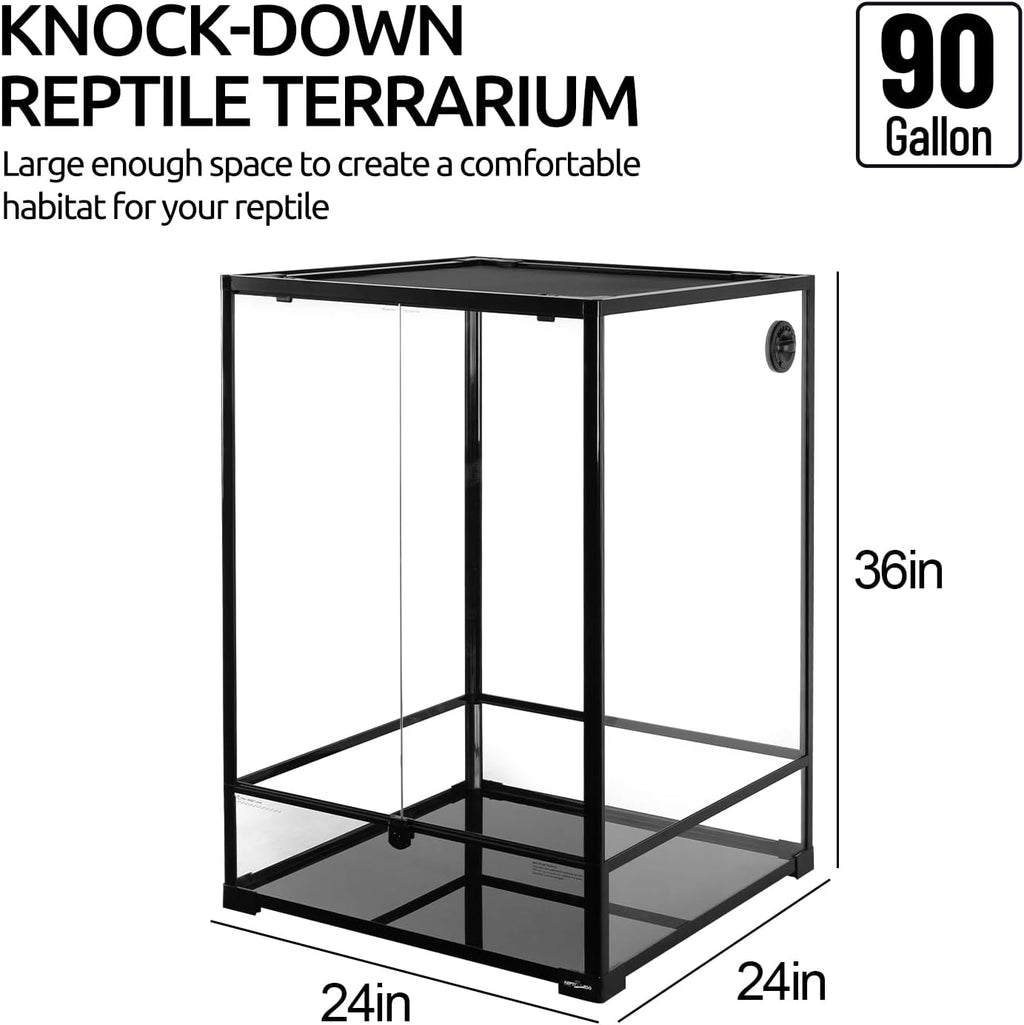 REPTIZOO 90 Gallon Reptile Terrarium 24" x 24" x 36" Large Glass Reptile Tank, Tall Terrarium with Front Opening Door