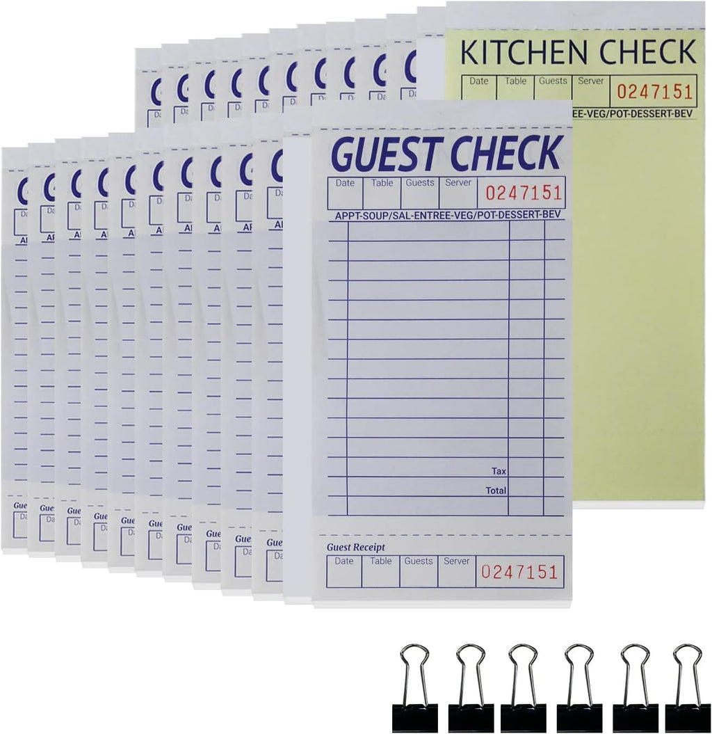 24 Books Guest Checks Server Note Pads, 2-Part Carbonless