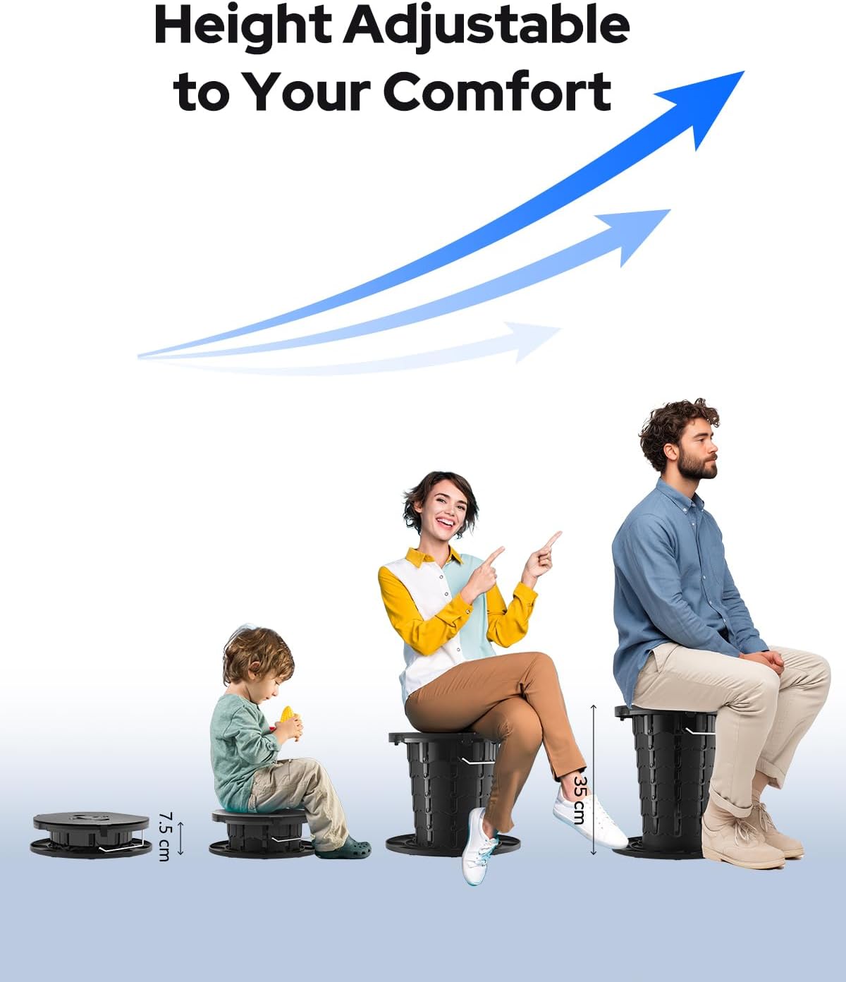 Adjustable Height Portable Toilet with Soft Seat Cushion, Waste Bags & Gel, Camping Toilet for Adults & Kids, Compact