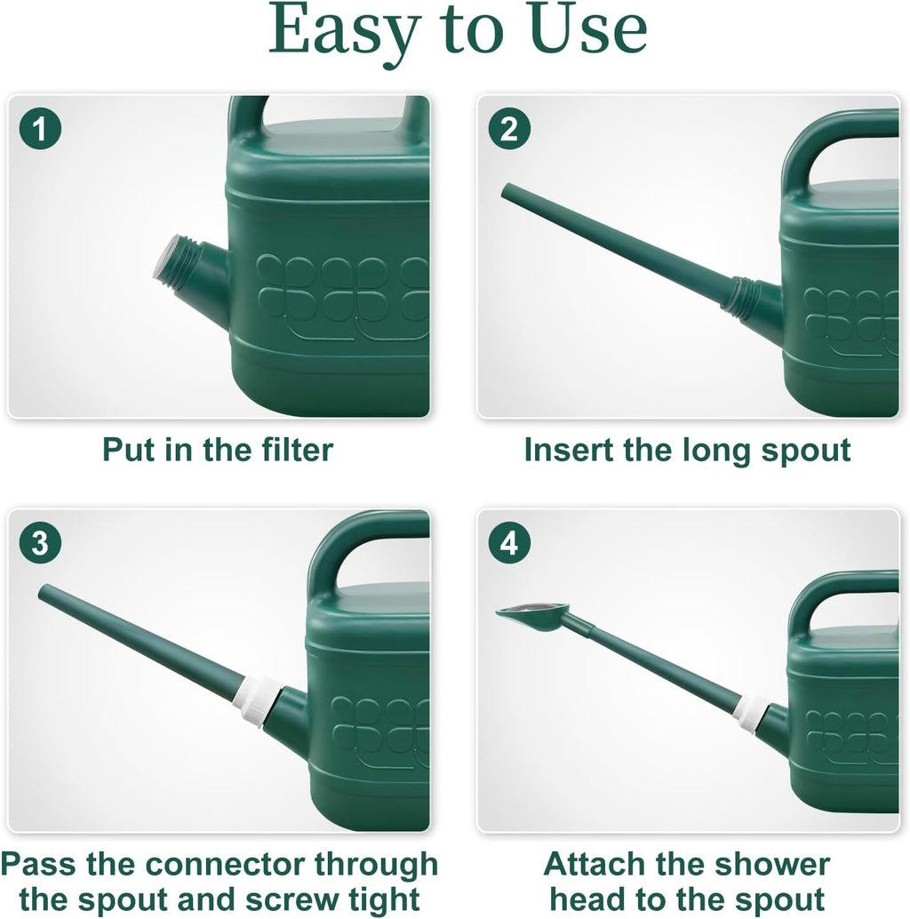 2 Gallon Watering Can, Garden Watering Can Outdoor, Plant Water Can with Removable Long Spout and Stainless Steel