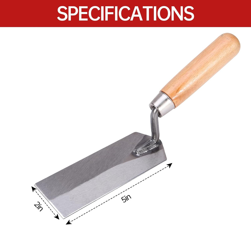 2-Piece Masonry Margin Trowel Set – 5" x 2" & 6" x 2" Carbon Steel Blades, Wood Handles, Concrete Trowel for Masonry