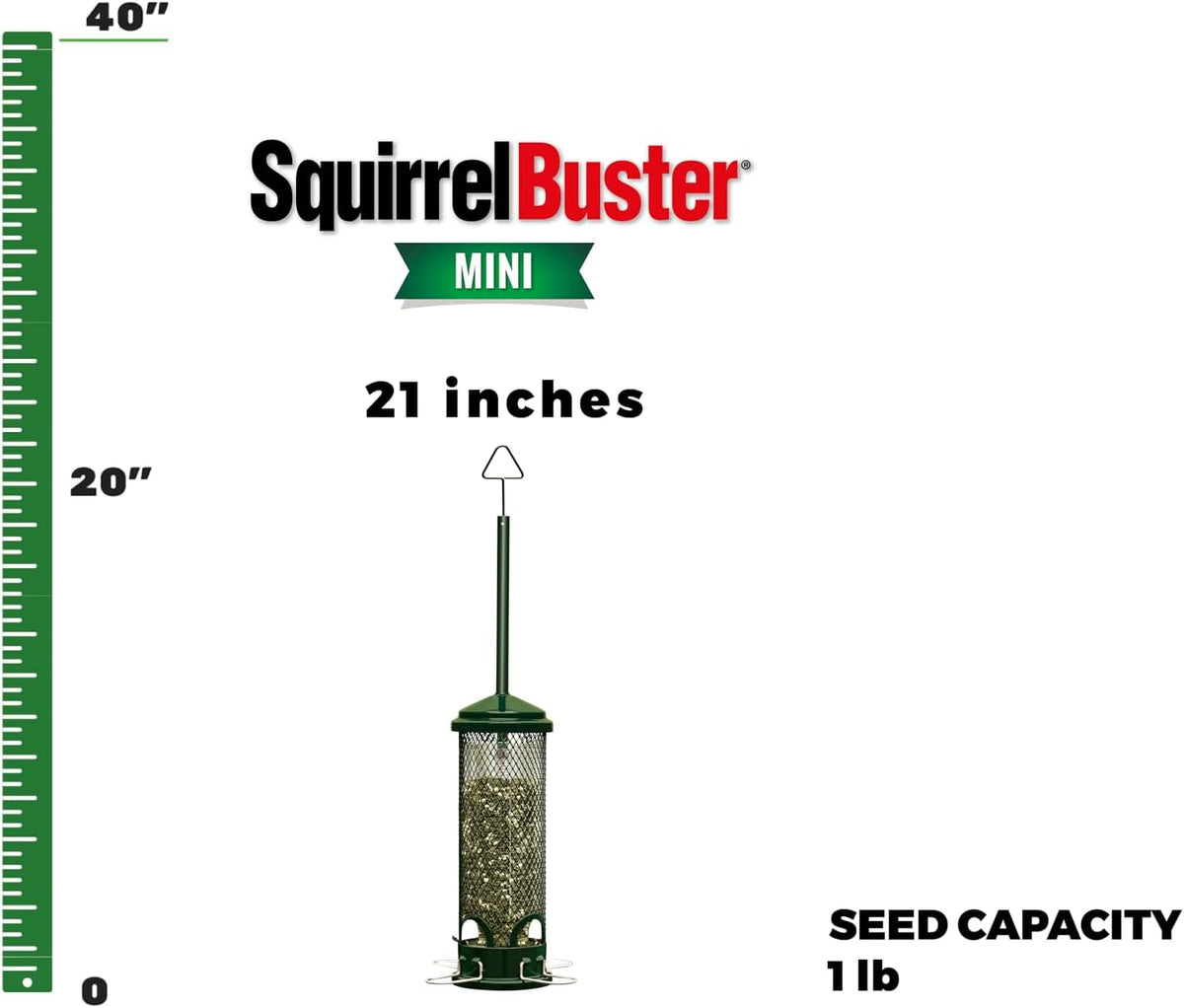 Squirrel Buster Mini Squirrel-Proof Bird Feeder for Wild Birds – 4 Metal Perches, 1 lb Seed Capacity, Chew-Proof