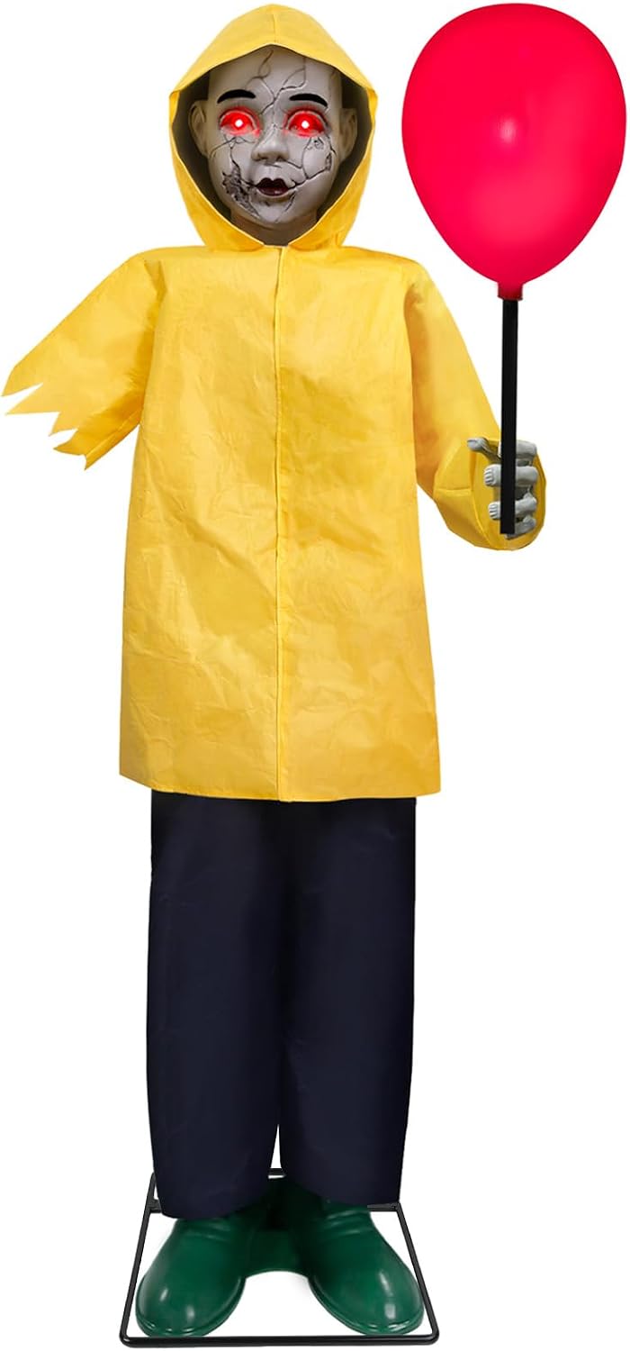 Halloween Decorations Outdoor - 4 Ft Life Size Animatronics Prop | Glowing Balloon Sound-Activated Sensor Scary Decor