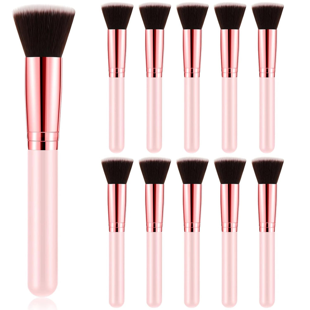 10 Pcs Foundation Brushes Bulk Flat Top Makeup Brushes, Pink
