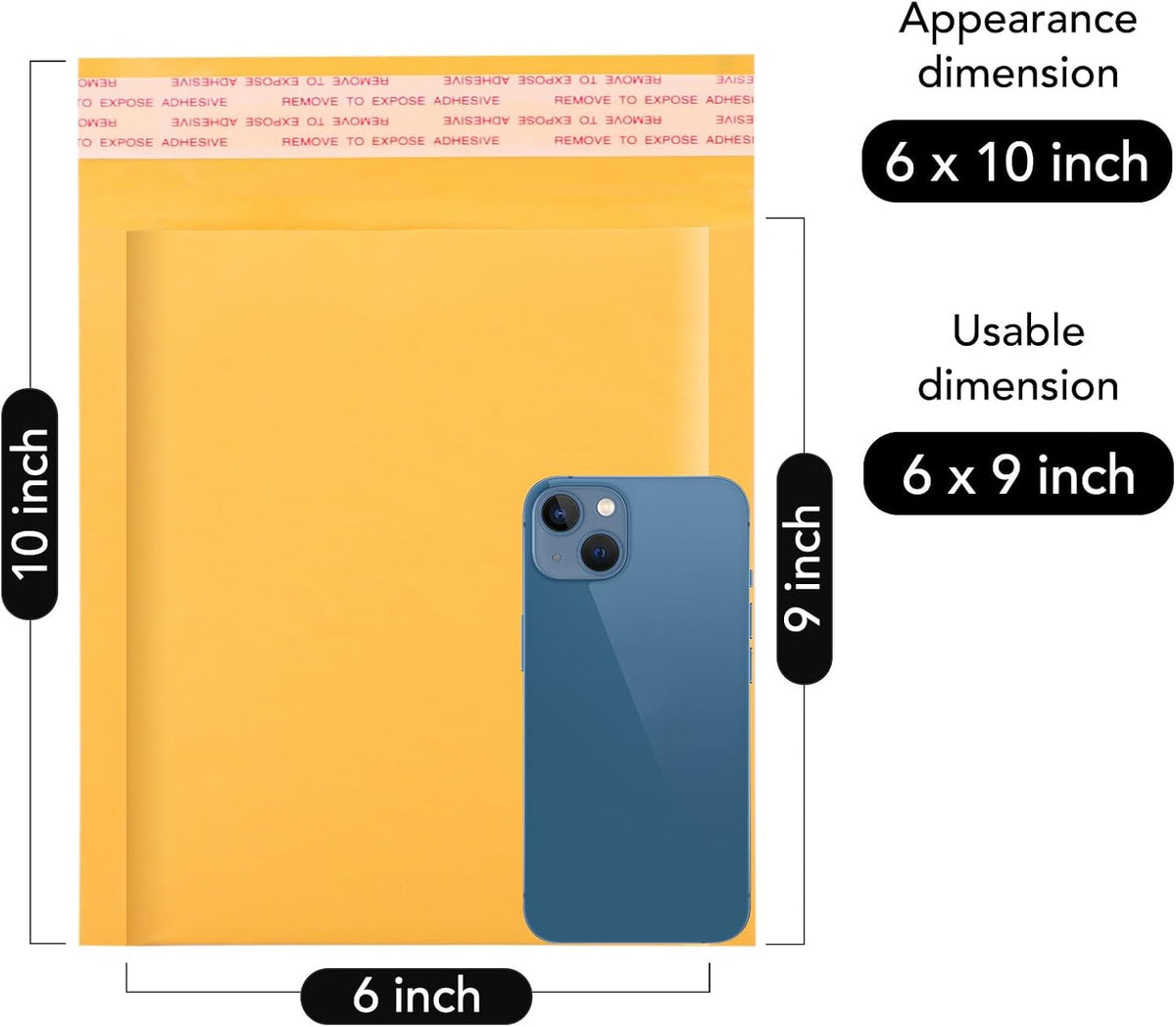 Bubble Mailer 6x10" 100 Pack Kraft Padded Envelopes Usable Size 6x9"