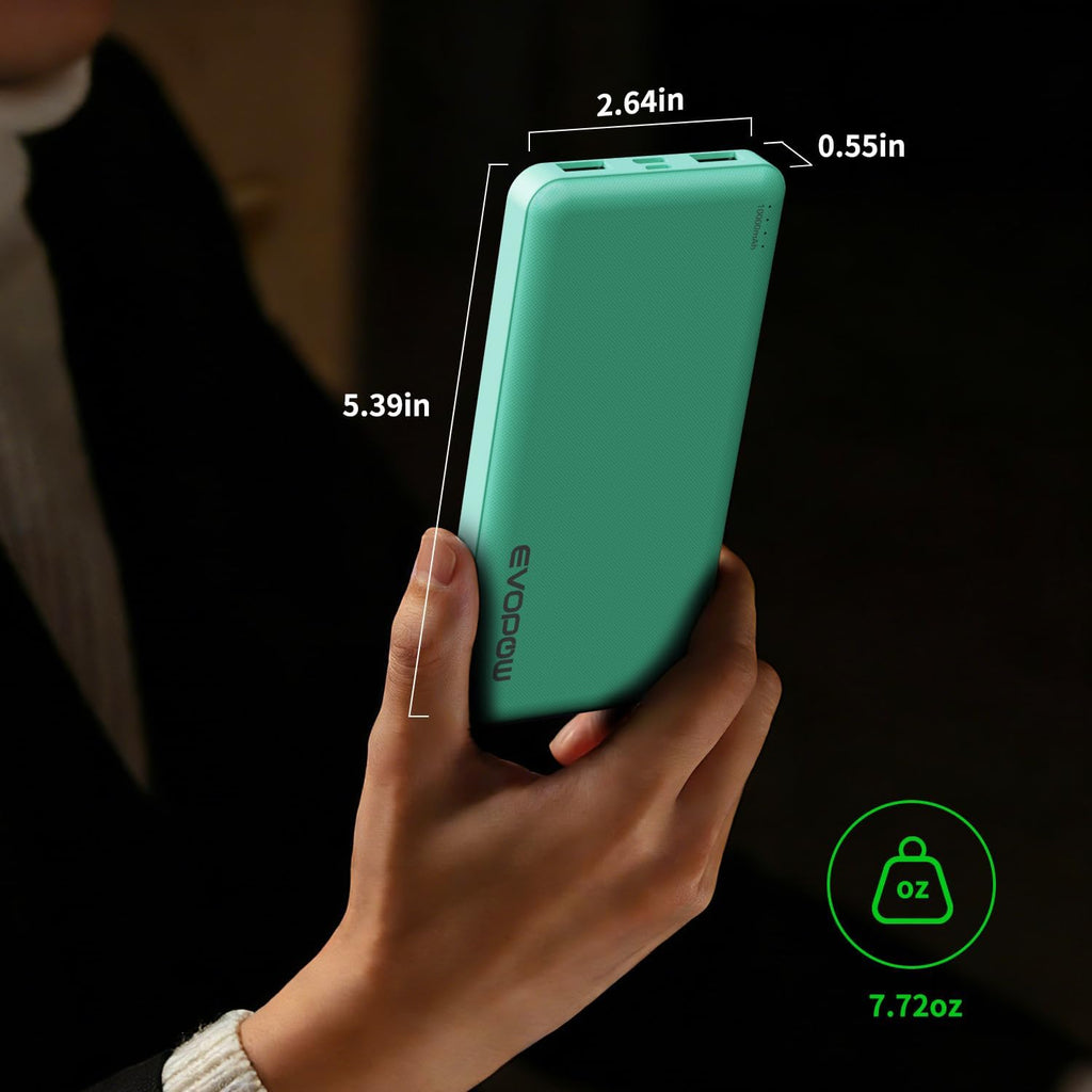 2-Pack Portable Charger, Slimmer 10000mAh Power Bank, USB C in&Out Fast Charging Battery Pack, External Portable