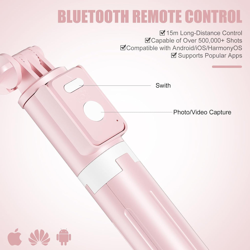 Selfie Stick with Rechargable Remote & Light (1PC), Tripod for iPhone, Cell Phone Stand for Video Recording, Portable