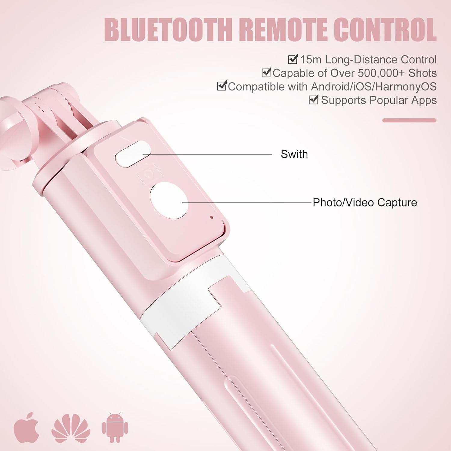 Selfie Stick with Rechargable Remote & Light (1PC), Tripod for iPhone, Cell Phone Stand for Video Recording, Portable