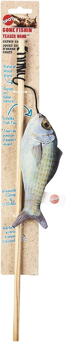 Fanatic Fish Teaser Wand for Cats – Realistic Fish Cat Toy with Catnip and Crinkle, Interactive Wand Toy for Batting