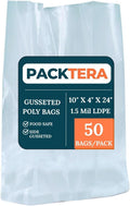 10" X 4" X 24" Gusseted Poly Bags Clear LDPE 1.5 Mil Thickness (Pack of 50) Open Top Food Safe Flexible Plastic
