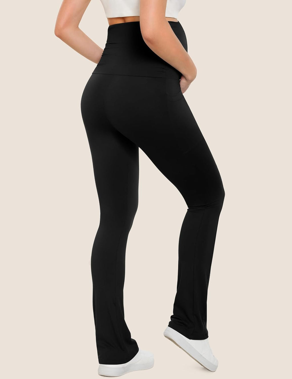 Creamlush Maternity Flare Leggings with Pockets Over Belly S-2XL